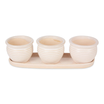DII Ceramic Planter Collection Herb Pot Set, Cream Round, 13x75x4.5x4