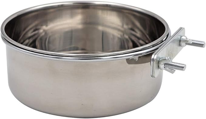 2 Packs, Pet Food Water Bowl with Clamp Holder Stainless Steel Coop Cup Hanging Feeder for Dog Bird Parrot Cat Rabbit, M&L