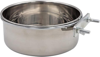 2 Packs, Pet Food Water Bowl with Clamp Holder Stainless Steel Coop Cup Hanging Feeder for Dog Bird Parrot Cat Rabbit, M&L
