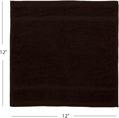Avalon Towels Cotton Washcloths 24-Pack – 12 x 12 Inch Brown Super Soft &