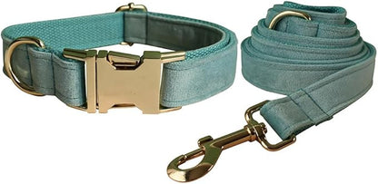 Love Dream Velvet Dog Collar and Leash Set, Soft & Comfy Adjustable Dog Leash and Collar with Heavy Duty Metal Buckle for Small Medium Large Dogs Training & Walking (Small, Light Green)