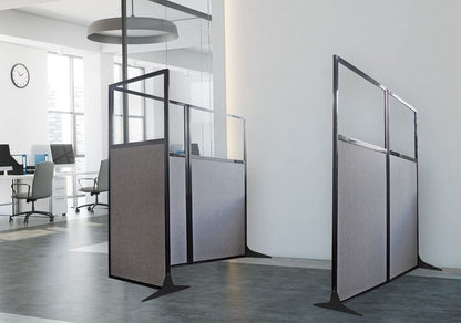 Versare Workstation Partition | Portable Wall Divider | Modern Office Cubicle | Free Standing Privacy Screen | Flexible Work Space | 99" x 70" W/Window, Cloud Gray Fabric Panels