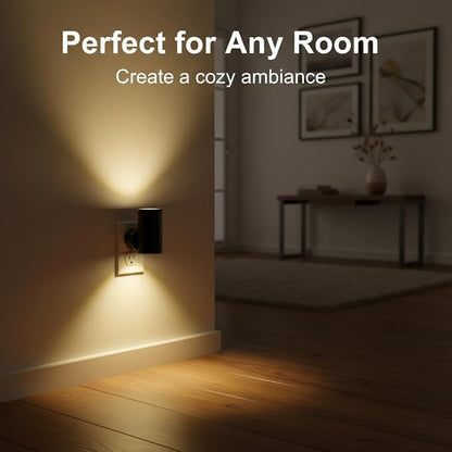 TSEXES 4 Pack LED Night Light Plug in, Dusk to Dawn Sensor,5-300LM Adjustable Brightness, Soft White 3000K,Dimmable Night Lights for Kitchen,Hallway Bedroom,Stairs