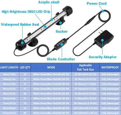 Submersible Aquarium Light Underwater Fish Tank Light with Timer Auto On/Off, LED Aquarium Light Bar 3 Light Modes Dimmer Adjustable Brightness,44.5inch (with Timer&dimmer)