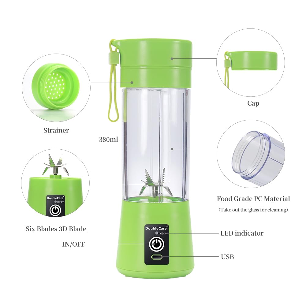 Portable Blender Cup,Electric USB Juicer Blender,Portable Juicer For Shakes and Smoothies, juice,380ml, Six Blades Great for Mixing,light purple
