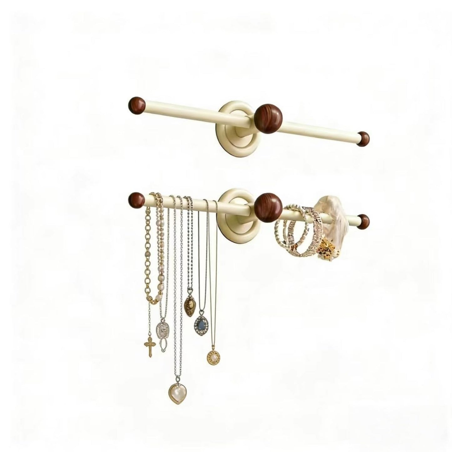 SxyLjKbxs Wall Hanging Jewelry Organizer, 11.81'' Wood Grain Necklace Holder for Bracelet, Hairband, Hairpin, Glasses Storage, Nail-Free Glue Auxiliary Stickers Included (White, 11.81in)