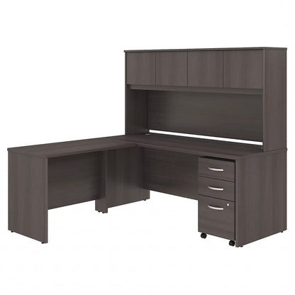 Bush Furniture Studio C 72W x 30D L Shaped Desk with Hutch, Mobile File Cabinet and 42W Return in Storm Gray