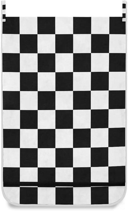 Checkered Black and White Hanging Laundry Hamper Door Hampers Bag Basket