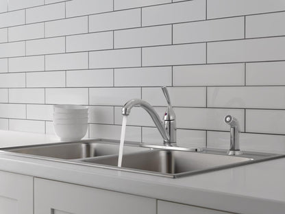 Delta Classic Chrome Kitchen Faucet with Side Sprayer, Contemporary 4 Hole Kitchen Sink Faucet, Single Handle, Chrome 400-DST
