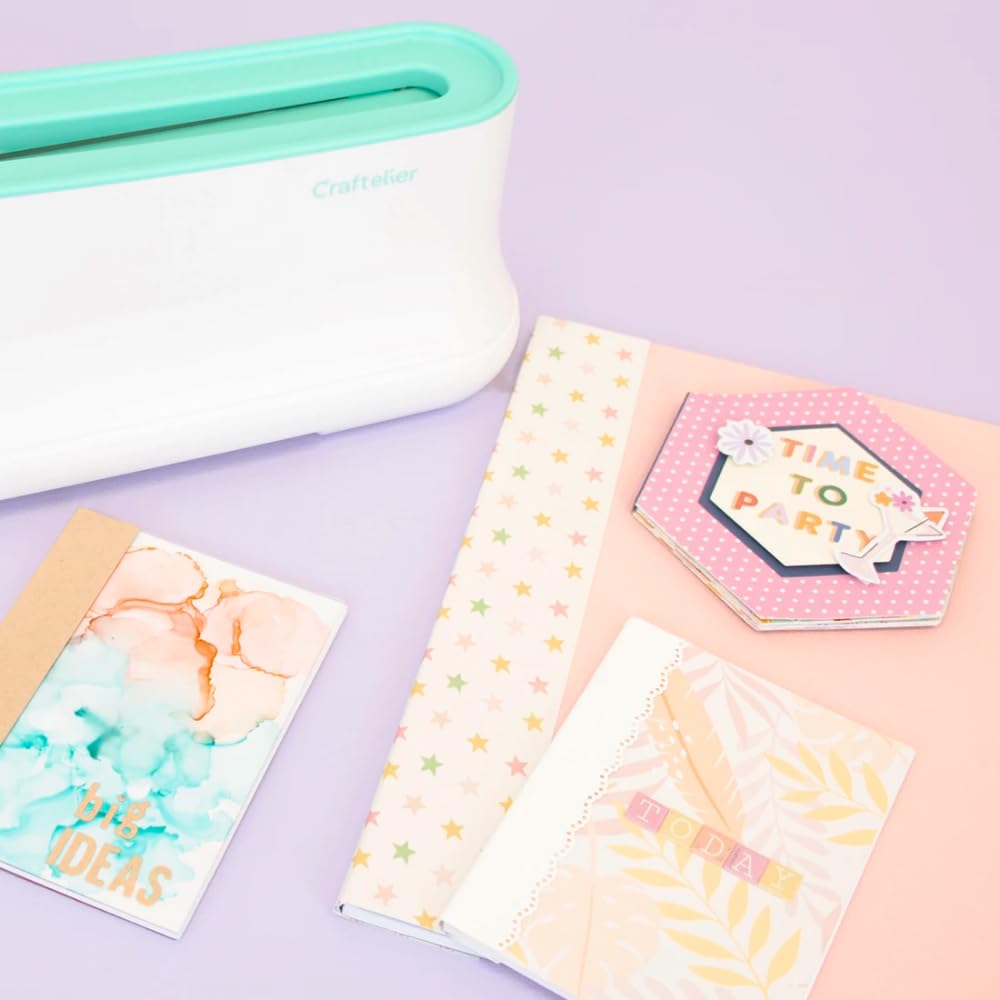 Craftelier - Minty Thermal Binding Machine with 3 Color Binding Spines Set, Book Binder for Scrapbooking Projects, DIY Journals, Notebooks, Documents & Photo Books, 200 Sheets Capacity, Mint & White