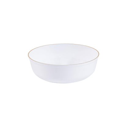 PLASTICPRO [30 Pack 6 OZ Bowls Edge Collection White with Gold Rim Plastic Party Dessert Bowls Premium heavyweight Elegant Disposable Tableware Dishes