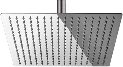 BESy 12 Inch Rain Shower Head, 12" Square Rainfall & High Pressure Stainless Steel Bath Shower Head, 1/16" Ultra Thin, Waterfall Full Body Coverage with Silicone Nozzle, Polished Chrome