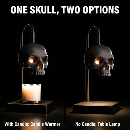 Skull Candle Warmer Lamp with Timer and Dimmer *Candles NOT Included – Black Gothic Candle Lamp Warmer w/ Adjustable Height, 2 Light Bulbs – Skull Decor, Goth Gothic Decor Spooky Home & Witchy Gifts