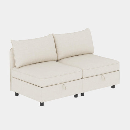 GDFStudio 2 Pieces Armless Loveseat Sofa with Storage, Convertible Small Couches for Small Spaces with Back Cushions, Modular Fabric Deep Seat Home Sofa for Living Room Office Apartment, Beige