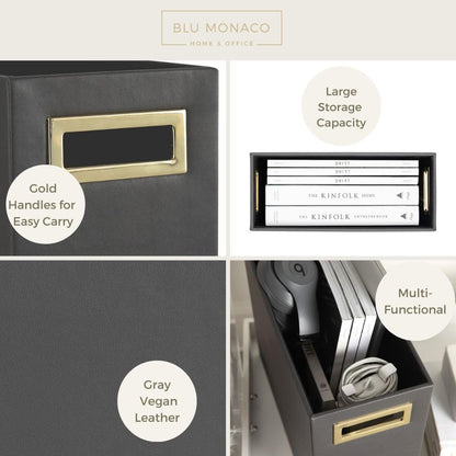 BLU MONACO Magazine Basket: Grey Leather Bathroom Holder – Stylish Modern Rack and Newspaper Stand, Decorative Floor-Mounted Organizer for Elegant Bathroom Storage.