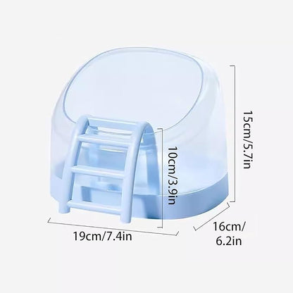 Hamster Sand Bath Container with Climbing Ladder - Panoramic Transparent Chinchilla Dust Bath House Splash-Proof Bathing Hamster Litter Box(Blue)