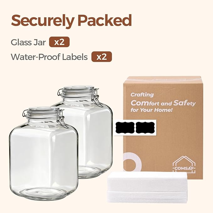 ComSaf Rice Container 5L, Flour Sugar Storage Containers, Glass Jars
