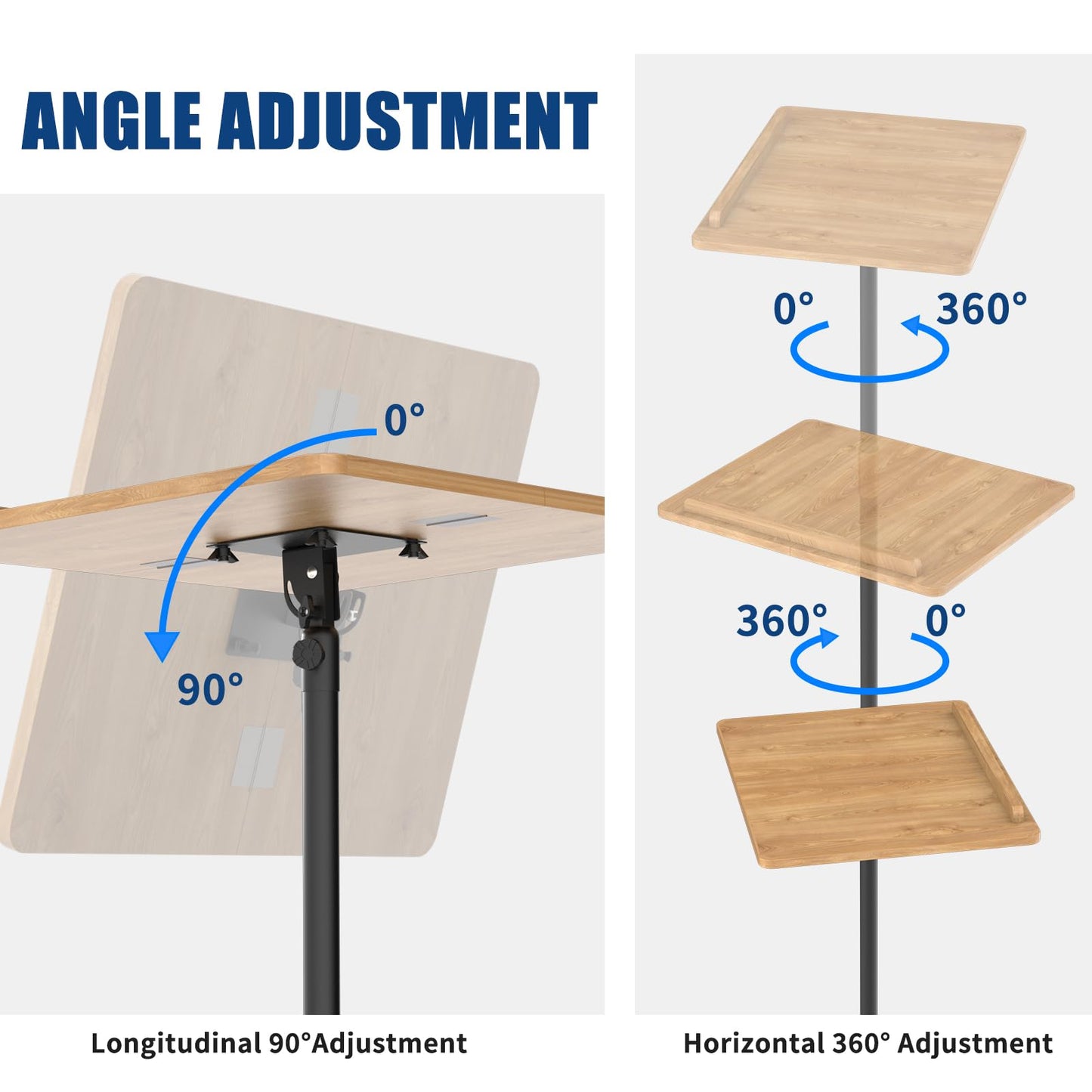 Classic Lectern Podium Stand with Storage Platform, Height Adjustable Mobile Podium, Teacher Speaker Lecture Classroom Presentation Stand, Multi-Function Reading or Laptop Desk with Edge Stopper