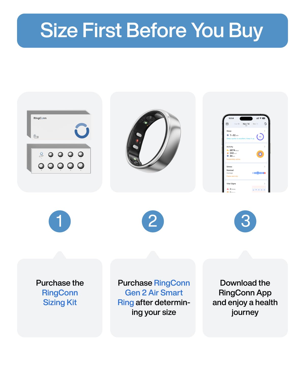 RingConn Gen 2 Air, Ultra-Thin AI Smart Ring, 10-Day Battery Life, Fitness/Sleep/Stress/HR Tracker for Women&Men, No App Fee for Standard Features, iOS & Android Compatible (Size 8, Galaxy Sliver)