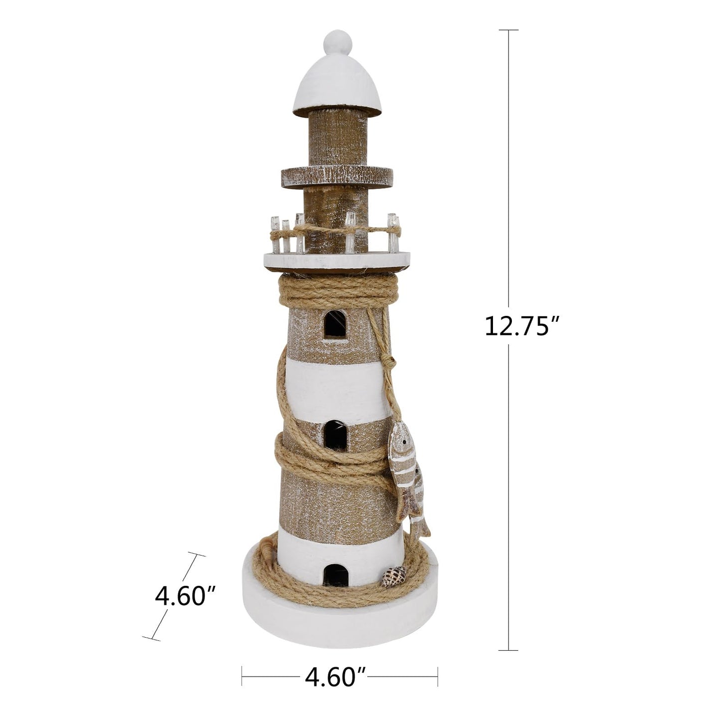 Linfevisi Wooden Lighthouse Decor with Light Tabletop Nautical Decor Solid Wood Light Houses Statue Figurines Inside Standing Coastal Beach Decoration Ocean Sea Theme Home Bathroom 12.75 Inch
