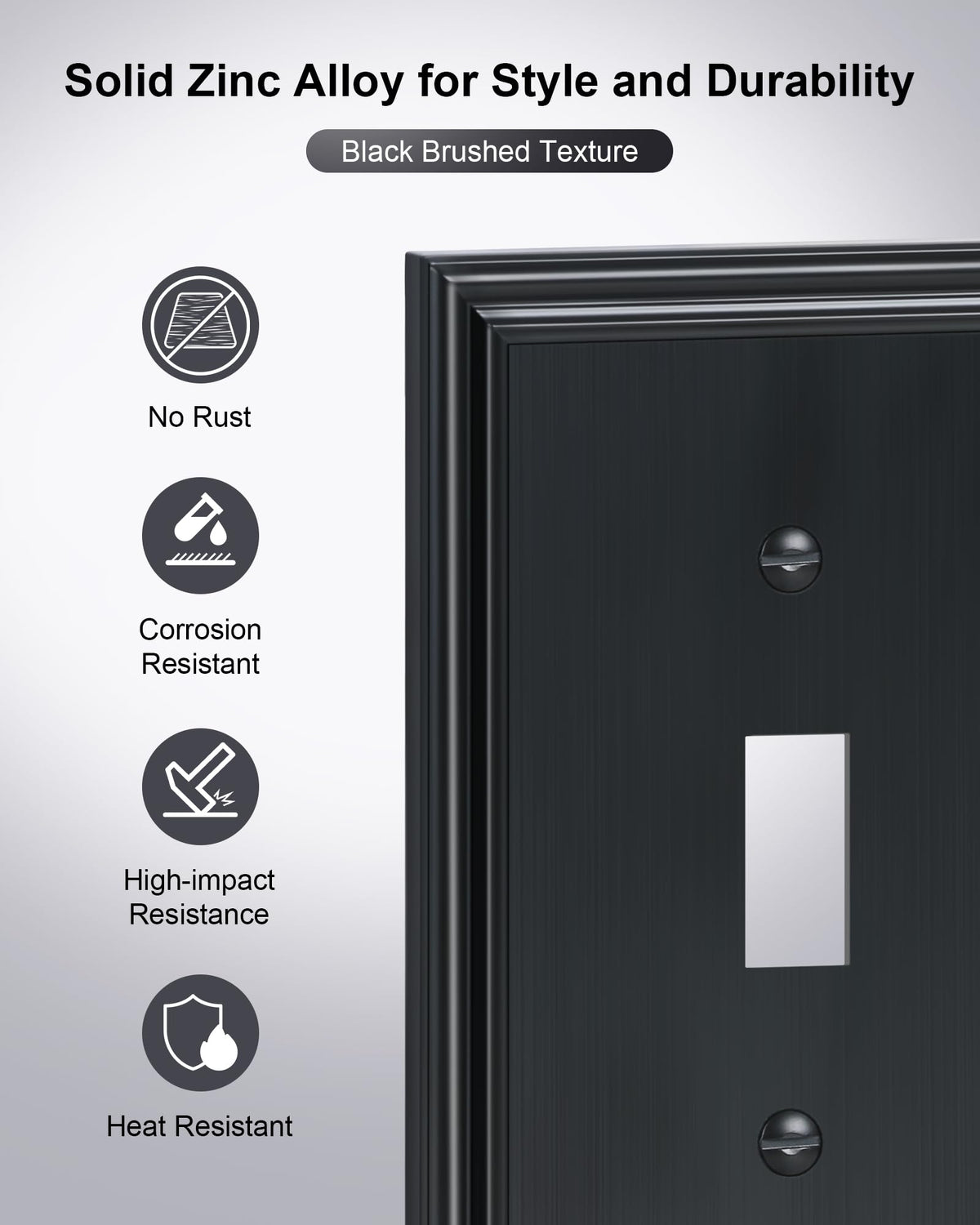 TREEWELL 4-Pack Single Toggle Light Switch Cover Plate, Durable Solid Zinc Alloy Decorative Switch Plate Covers, Black 1 Gang Wall Plate, Corrosion Resistant