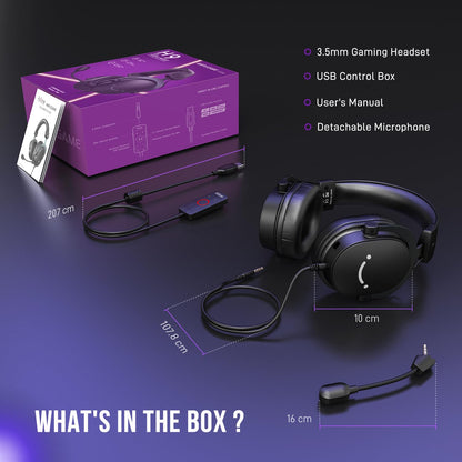 FIFINE Wired Gaming Headset, USB Headphone with 7.1 Surround Sound, Detachable Microphone, Control Box, 3.5mm Headphones Jack, Over-Ear Headset for PC/PS5/Xbox/Switch, Black-AmpliGame H9