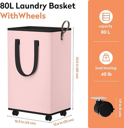 Laundry Basket with Wheels, Collapsible Laundry Baskets, Laundry Hamper with
