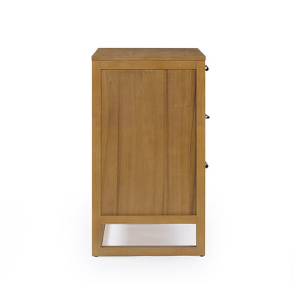 Teamson Home Hatteras 30'' W 3-Drawer Dresser with Rattan Inset Panels, Solid Pine Wood Frame and Acacia Veneer Plus Anti-Tip Kit Included, Coastal Modern Style, Natural Finish