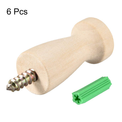 uxcell Wall Hooks Screw-On Solid Wood Hook Coat Hook Shaker Pegs Decorative Wall Mount Hook 22mmx48mm(DxL) No Paint, 6pcs