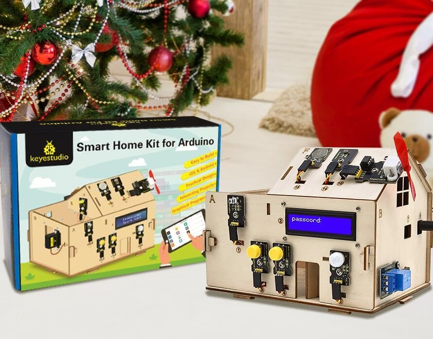 KEYESTUDIO Smart Home Starter Kit for Arduino for Uno R3, Electronics Home Automation Coding Kit, Wooden House DIY Sensor Kit STEM Set for Adults Teens 15+