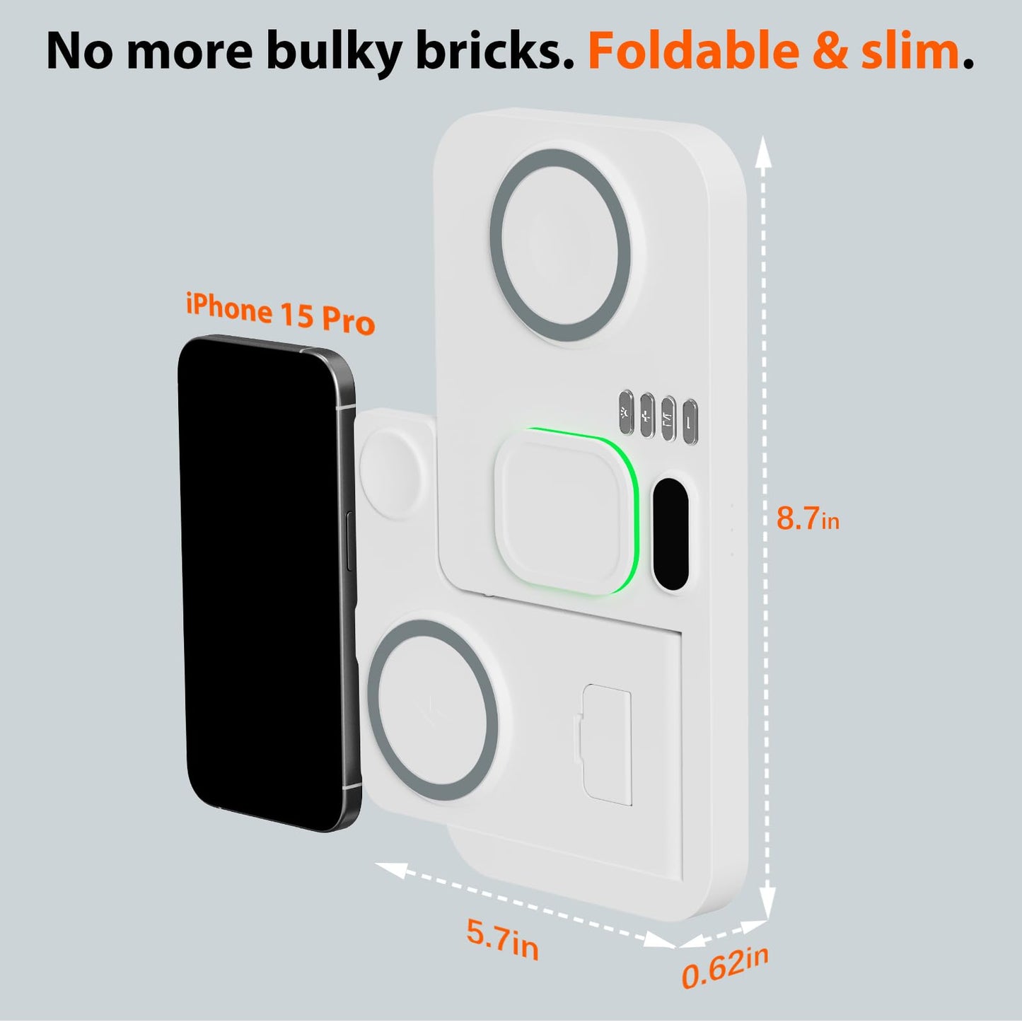 Dual Phone Magnetic Wireless Charging Station for Apple Devices/Apple Ecosystem,with Auto-Switch 7-Color Light & Clock, Compatible with iPhone 17/16/15, for iWatch 11/10/9 & AirPods Pro3（Cream
