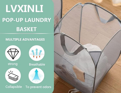 2 Pack Mesh Laundry Basket, Foldable Popup Laundry Hamper