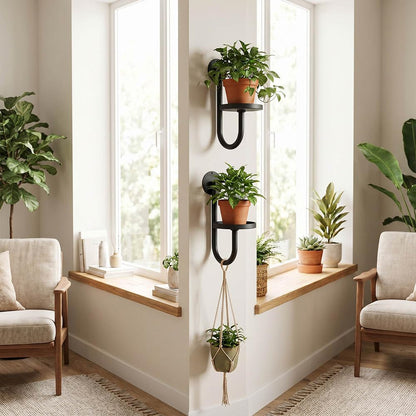 SJBFOOXB Wall Plant Holder Set of 2 for Outdoor, Metal Hanger, Floating Flower Display Stand for Window, Space Saving & Easy to Assemble (Pots/Plants Not Included)