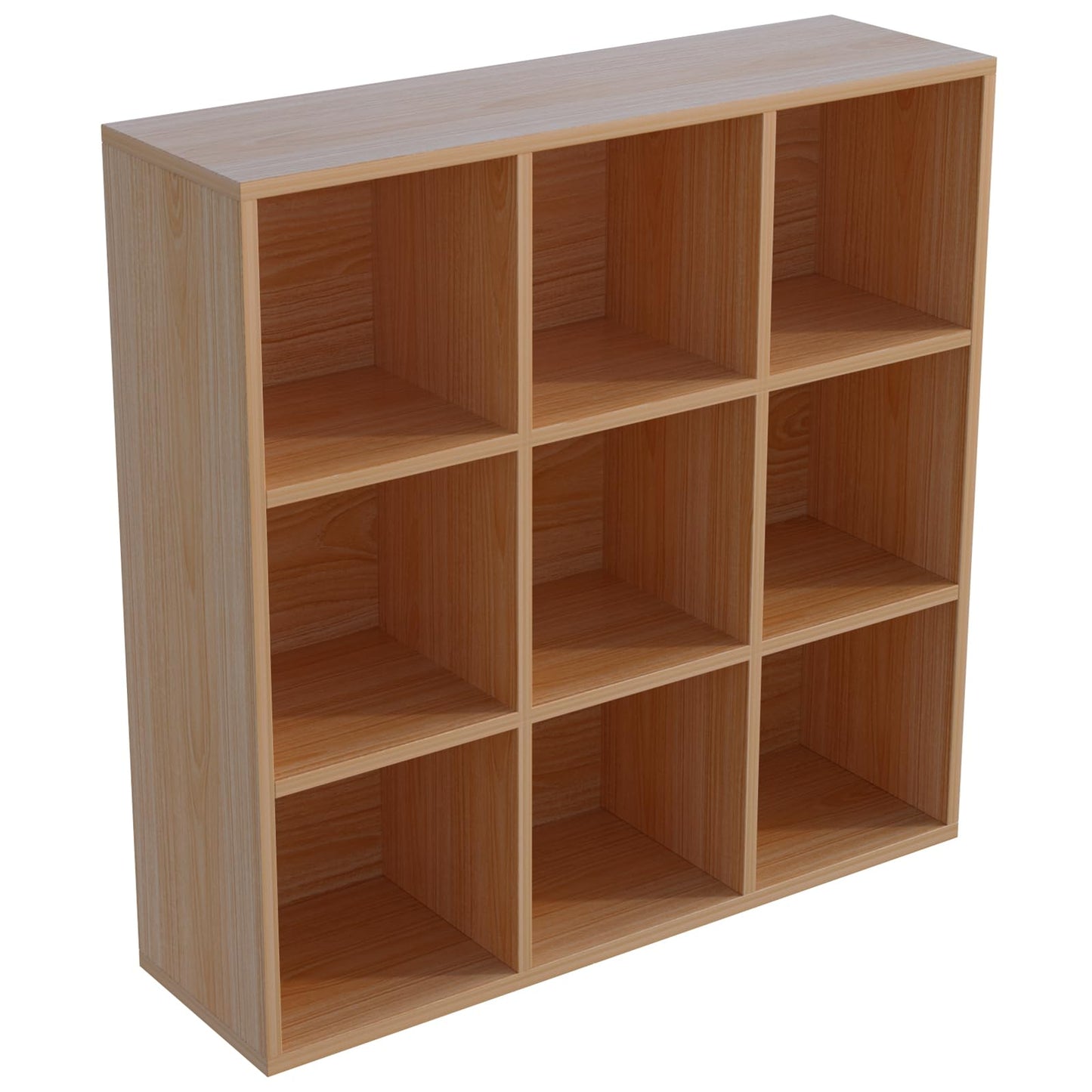 OSCHF 9-Cube Storage Shelf Bookcase - Wooden 3-Tier Floor Standing Open Bookshelf for Home and Office, Display Cabinet, Oak