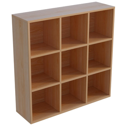 OSCHF 9-Cube Storage Shelf Bookcase - Wooden 3-Tier Floor Standing Open Bookshelf for Home and Office, Display Cabinet, Oak