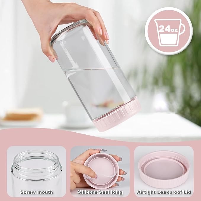 SHOWIN Overnight Oats Containers with Lids, 24oz Glass Jars with Lids 8 pcs, Wide Mouth Mason jars for Salad, Yogurt, Snacks, Meal Prep