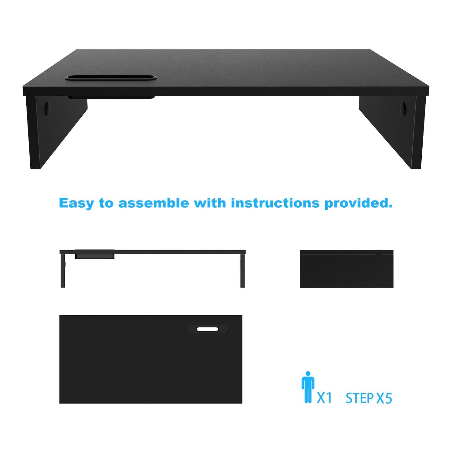 1home Ergonomic Monitor Stand Riser, 21.3 Inch Wood Desktop Stand with Cellphone Holder and Cable Management, Black