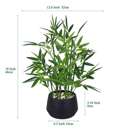 365 Blooming Decor 18-inch Tall Potted ARTIFICIAL Bamboo Plant (Black Pot) - Luxury Artificial Bamboo in black textures Pot for Home, Office, Kitchen, Counter Top, Indoor Decor, Money Tree, Lucky Tree