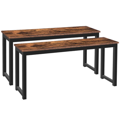 HOOBRO Dining Benches, Pair of 2 Industrial Style Indoor Benches, Durable Metal Frame, for Kitchen, Dining Room, Living Room, Rustic Brown BF01CD01