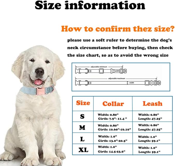Love Dream Velvet Dog Collar and Leash Set, Soft & Comfy Adjustable Dog Leash and Collar with Heavy Duty Metal Buckle for Small Medium Large Dogs Training & Walking (XLarge, Pearl Blue)