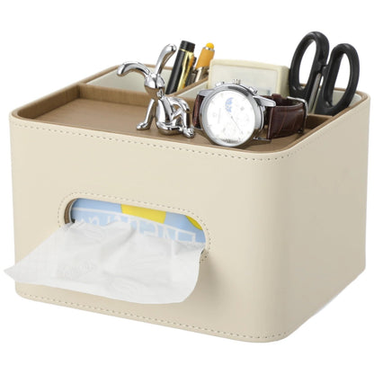 Leather Tissue Box Cover, Tissue Holder with Organizer Compartments, Decorative Desk Remote Holder, Table Storage Caddy for Remote, Glasses, Watch
