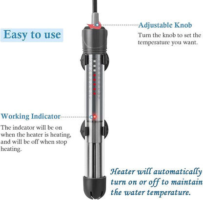 HITOP 25W Adjustable Aquarium Heater, Submersible Fish Tank Heater Thermostat with Suction Cups for 5-10Gal