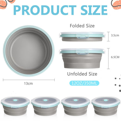 Suclain 4 Pcs Camping Bowl with Lid Collapsible Silicone Lunch Box Salad Bowl Expandable Food Storage Container Folding Travel Container for Hiking Camping(Red, Pink, Blue, Green,12 oz)