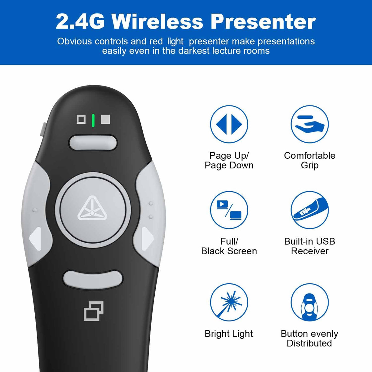 QUI 10 Pack Wireless Presenter PowerPoint Clicker, RF 2.4GHz USB Presentation Clicker for Google Slides, Keynote, Mac, Windows
