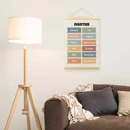 TLESKE Boho Classroom Months of the Year Poster Hanger Frame, Homeschool Hanging Wall Art Decor for Toddler Kids Room Nursery Playroom, Preschool Prek Learning Educational Poster Print Banner, 16x24