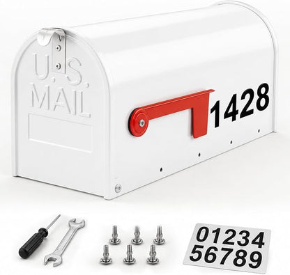 Mailbox for Outside,Metal Post Mount Outdoor MailBoxes - with Tools,Screws,Number Stickers,Red Flag Indicated,Medium Capacity,Galvanized Steel,Waterproof Mail Box for House Outside,20 x 8.7 x 6.7 ”