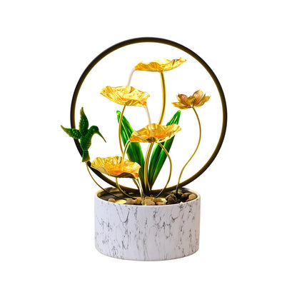 Romway 15" H Indoor Modern Tabletop Water Fountain LED Light, Yoga Meditation Room Mother's Day Decor Lotus Flower Floor-Standing Fountain