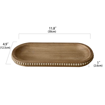 dwellington Wooden Farmhouse Decorative Tray, 11.8in Rustic Beaded Tray for Living Room Decor, Kitchen Table Décor, Oval Coffee Table Serving Tray (Natural)