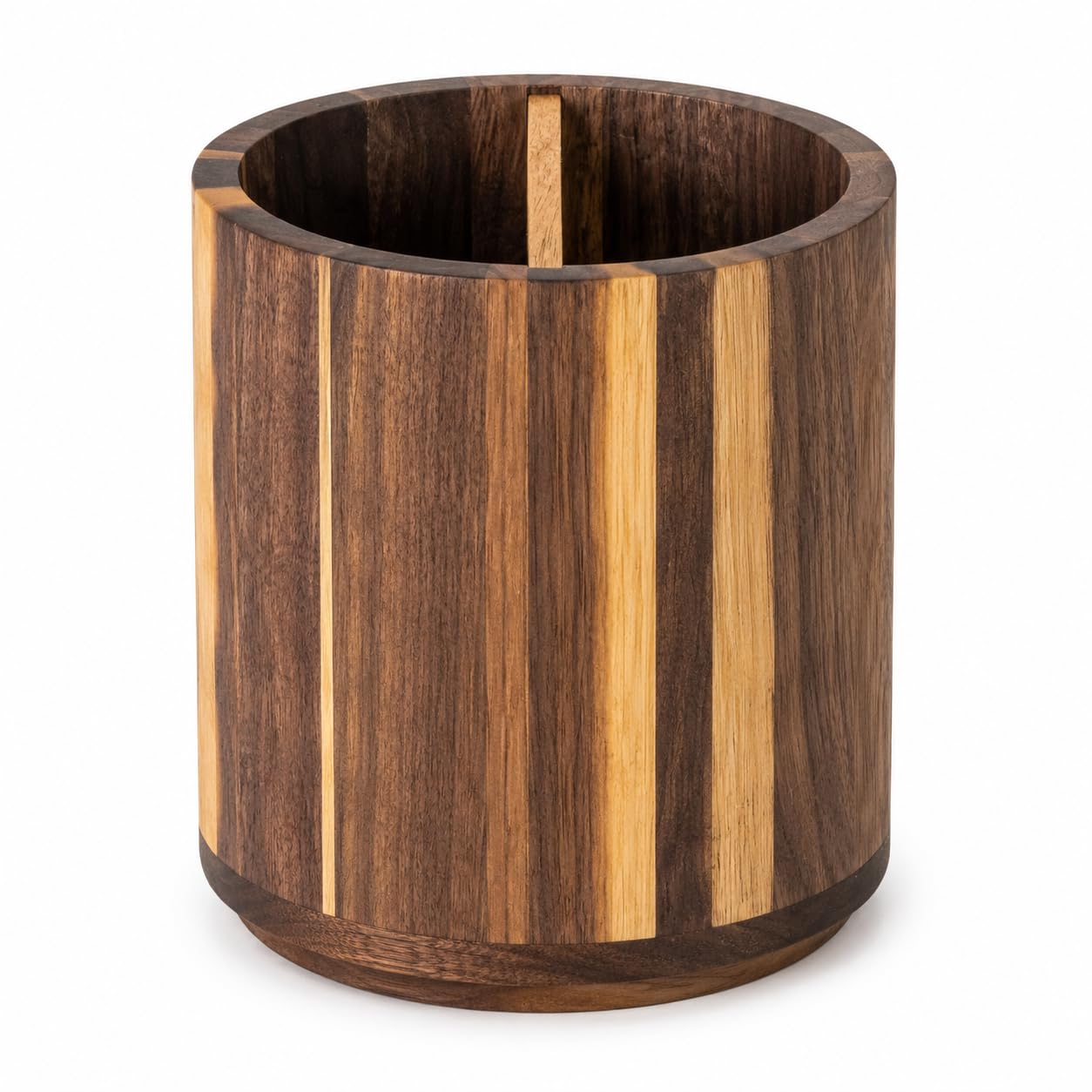7.5x6.8Inch Large Acacia Wood 360° Rotating Utensil Holder, Round Wooden Kitchen Organizer with Center Divider, Wood Desk Pen Holder, Makeup Brush Holder, Countertop Storage Caddy for Kitchen, Office
