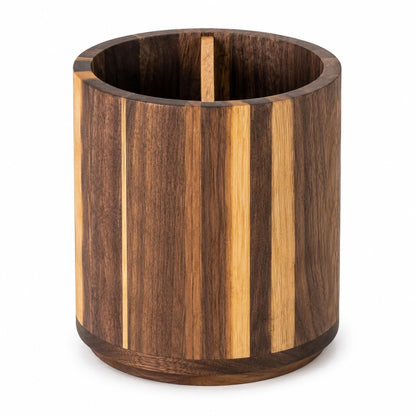7.5x6.8Inch Large Acacia Wood 360° Rotating Utensil Holder, Round Wooden Kitchen Organizer with Center Divider, Wood Desk Pen Holder, Makeup Brush Holder, Countertop Storage Caddy for Kitchen, Office